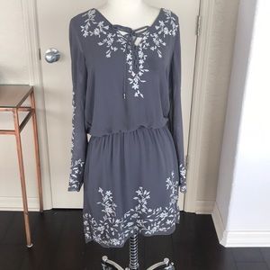 Gray Floral Embroidery Blouson Dress